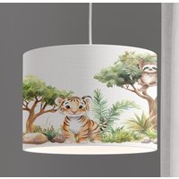 Lampenschirm Kinderzimmer Deckenlampe Tiere Wald Waldtiere Tieger Baum Babylampe Bio Baumwolle von ninitak