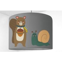 Lampenschirm Kinderzimmer Lampe Tiere Wald Waldtiere Eichhörnchen Schnecke Baum Baby Babylampe Kleinkind Grau von ninitak