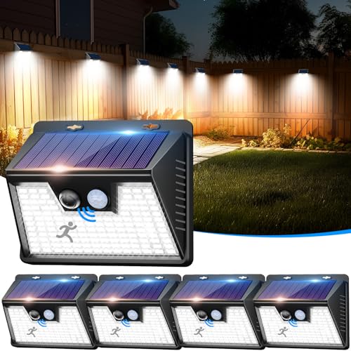 nipify 【5 Stück】 Solarlampen für Außen mit Bewegungsmelder, 140 LED 3 Modi 180° Solarleuchten für Außen, IP65 Wasserdichte LED Solar Aussenleuchte mit Bewegungsmelder Aussen für Wandleuchte Garten von nipify