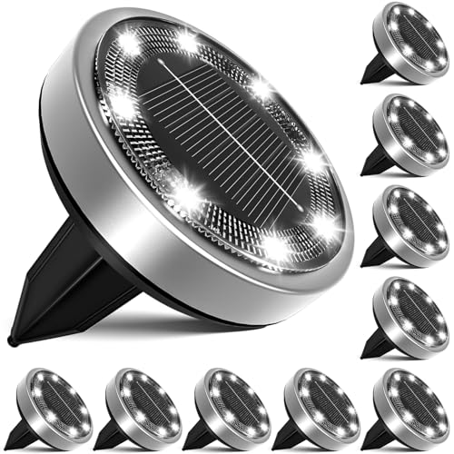 nipify 10 Stück Solar Bodenleuchten Aussen, Solarleuchten Außenleuchte mit 8 LEDs, Kaltes Weiß Wasserdicht Led bodenleuchte außen solar, Solarlampen für Außen Garten Rasen Auffahrt Gehweg Patio von nipify