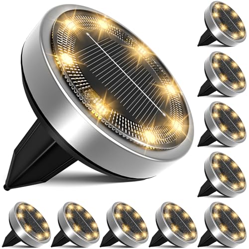 nipify 10 Stück Solar Bodenleuchten Aussen, Solarleuchten Außenleuchte mit 8 LEDs, Warmweiß Wasserdicht Led bodenleuchte außen solar, Solarlampen für Außen Garten Rasen Auffahrt Gehweg Patio von nipify