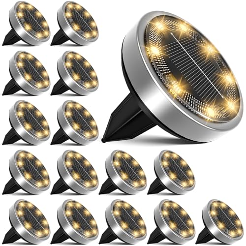 nipify 16 Stück Solar Bodenleuchten Aussen, Solarleuchten Außenleuchte mit 8 LEDs, Warmweiß Led bodenleuchte außen solar Wasserdicht Solarlampen für Garten Rasen Gehweg Patio Auffahr von nipify