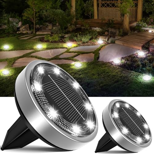 nipify 2 Stück Solar Bodenleuchten Aussen, Solarleuchten Außenleuchte mit 8 LEDs, Kaltes Weiß Wasserdicht Led bodenleuchte außen solar, Solarlampen für Außen Garten Rasen Auffahrt Gehweg Patio von nipify