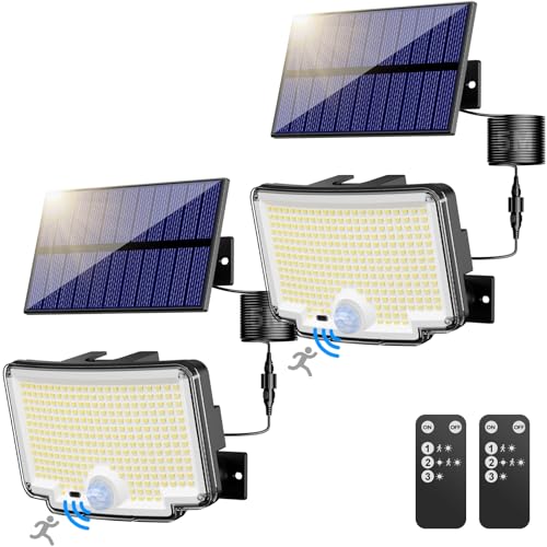 nipify 2 Stück Solarlampen für Außen mit Bewegungsmelder, 310 LED Super Helle 3 Modi Solarleuchte Aussen mit 270° Weitwinkelbeleuchtung, IP65 Wasserdichte Solar Wandleuchte mit 5M Kabel für Garten von nipify