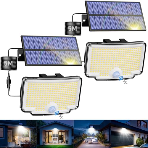 nipify 2 Stück Solarlampen für Außen mit Bewegungsmelder, 318 LED 3 Modi Solar Aussenleuchte IP65 Wetterfest, Weitwinkelbeleuchtung Hell Solarleuchte Wandleuchte für Outdoor Hauswand Garten von nipify