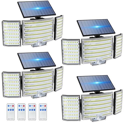 nipify 238 LED 4 Stück Solarlampen für Außen mit Bewegungsmelder, Solar Aussenleuchte mit Fernbedienung, 3 Modi IP65 Wasserdichte Solarleuchte für Garten Outdoor Wand von nipify