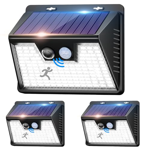 nipify 3 Stück Solarlampen für Außen mit Bewegungsmelder, 140 LED 3 Modi 180° Solarleuchten für Außen, IP65 Wasserdichte LED Solar Aussenleuchte mit Bewegungsmelder Aussen für Wandleuchte Garten von nipify