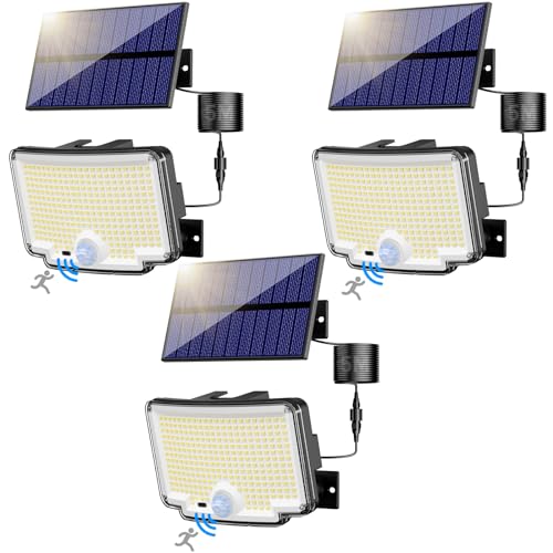 nipify 3 Stück Solarlampen für Außen mit Bewegungsmelder, 310 LED Super Helle 3 Modi Solarleuchte Aussen mit 210° Weitwinkelbeleuchtung, IP65 Wasserdichte Solar Wandleuchte mit 5M Kabel für Garten von nipify