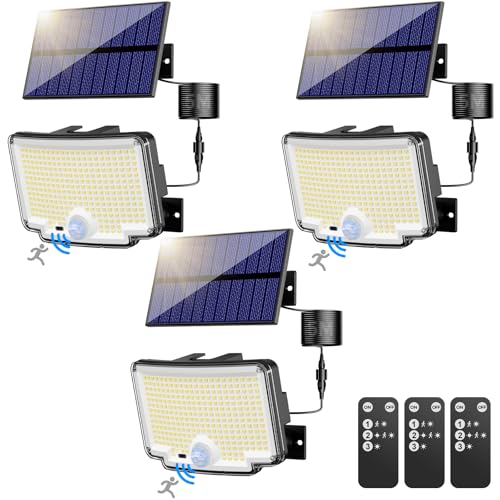 nipify 3 Stück Solarlampen für Außen mit Bewegungsmelder, 310 LED Super Helle 3 Modi Solarleuchte Aussen mit 270° Weitwinkelbeleuchtung, IP65 Wasserdichte Solar Wandleuchte mit 5M Kabel für Garten von nipify