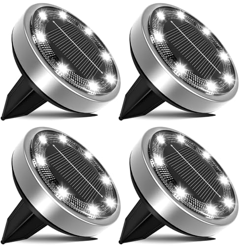 nipify 4 Stück Solar Bodenleuchten Aussen, Solarleuchten Außenleuchte mit 8 LEDs, Kaltes Weiß Wasserdicht Boden Solarleuchten, Solarlampen für Außen Garten Rasen Auffahrt Gehweg Patio Treppe von nipify