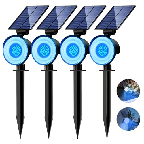 nipify 4 Stück Solarlampen für Außen Garten, 53 LED Blau Solar Strahler Gartenleuchten IP65 Wasserdicht, 3 Helligkeit Solarleuchte Aussenleuchte Wegeleuchten für Draußen Aussen Wege Outdoor von nipify