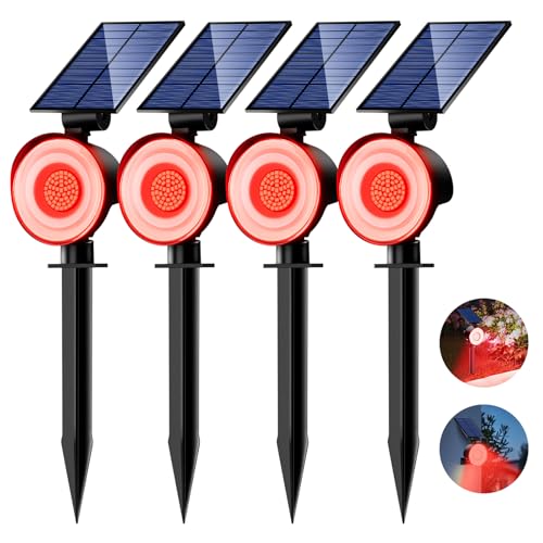 nipify 4 Stück Solarlampen für Außen Garten, 53 LED Rot Solar Strahler Gartenleuchten IP65 Wasserdicht, 3 Helligkeit Solarleuchte Aussenleuchte Wegeleuchten für Draußen Aussen Wege Outdoor von nipify