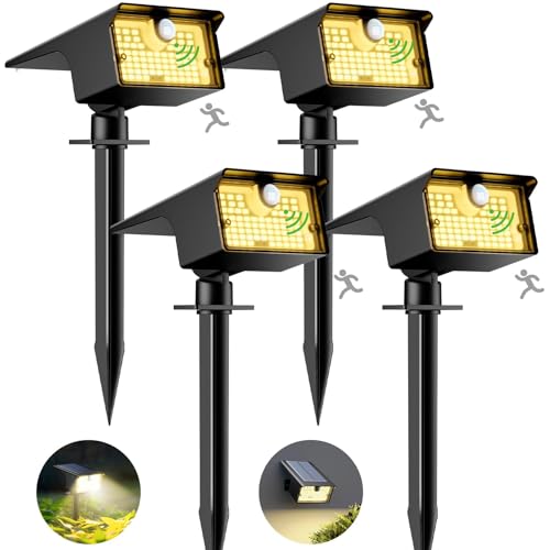 nipify 4 Stück Solarlampen für Außen mit Bewegungsmelder 3 Modi Solarstrahler für Außen Garten, IP65 Wasserdicht Solar Gartenleuchten Solarleuchten LED Solar Strahler Aussen Weg Hof Gehweg Warmweiß von nipify
