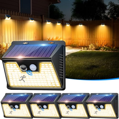 nipify 【5 Stück Solarlampen für Außen mit Bewegungsmelder Warmweiß, 140 LED 3 Modi 180° Solarleuchten für Außen, IP65 Wasserdichte LED Solar Aussenleuchte mit Bewegungsmelder Aussen für Wand Garten von nipify