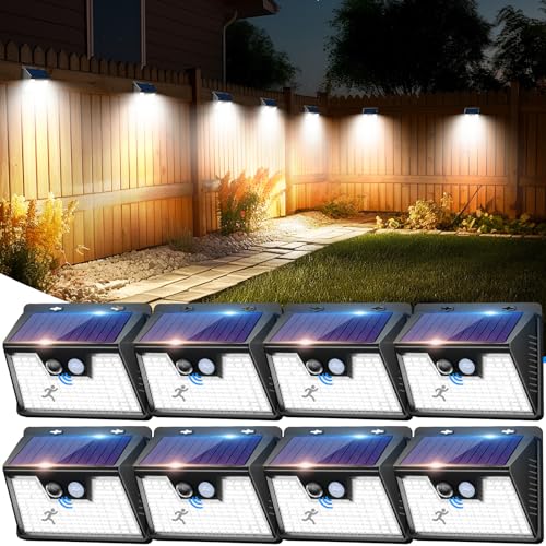 nipify 【8 Stück Solarlampen für Außen mit Bewegungsmelder, 140 LED 3 Modi 180° Solarleuchten für Außen, IP65 Wasserdichte LED Solar Aussenleuchte mit Bewegungsmelder Aussen für Wandleuchte Garten von nipify