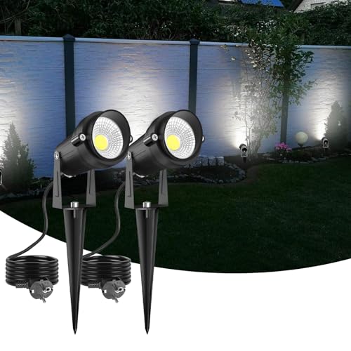 nipify Gartenbeleuchtung mit Strom, 5W Kaltesweiß Gartenstrahler LED Außen Wasserdicht IP65, Gartenleuchte mit Erdspieß Stecker, Gartenlampen für Draußen,Aussen,Garten,Terrasse,Baum,Teich, 2 Stück von nipify