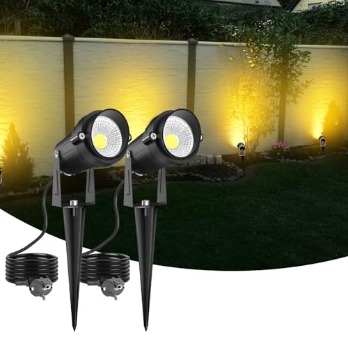 nipify Gartenbeleuchtung mit Strom, 5W Warmweiß Gartenstrahler LED Außen Wasserdicht IP65, Gartenleuchte mit Erdspieß Stecker, Gartenlampen für Draußen,Aussen,Garten,Terrasse,Baum,Teich, 2 Stück von nipify
