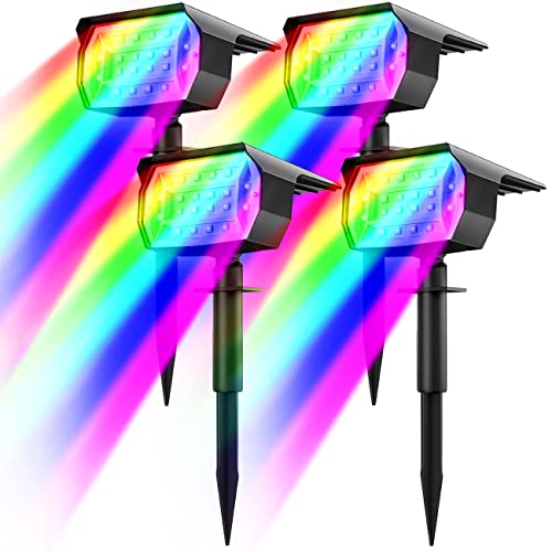 nipify RGB Solarlampen für Außen, 4 Stück Bunte Solarstrahler für Aussen, IP65 Wasserdicht Solarleuchten für Außen Garten, Solar Gartenleuchten für Weg, Hof, Gehweg von nipify