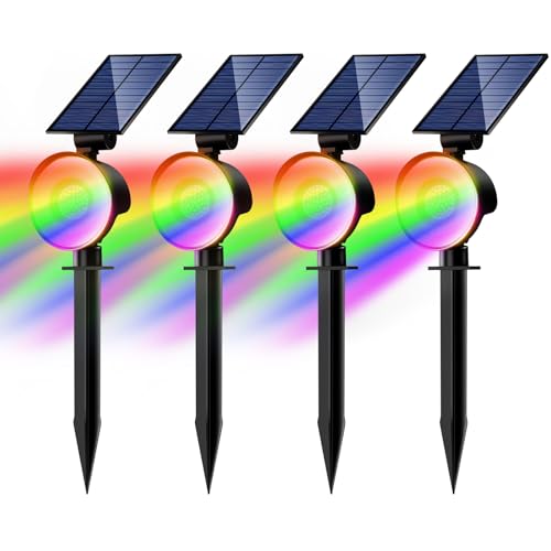 nipify RGB Solarlampen für Außen Garten mit 6 Farben, 53 LED 4 Stück Solar Strahler Gartenleuchten IP65 Wasserdicht, Solarleuchte Aussenleuchte Wegeleuchten für Draußen Aussen Wege Outdoor von nipify