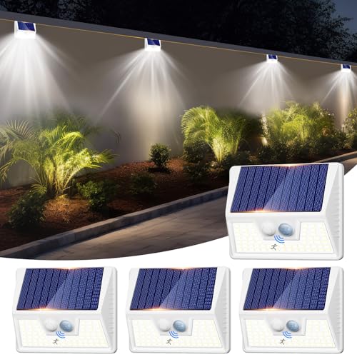 nipify Solarlampe Aussen, 4 Stück Solarlampen für Außen mit Bewegungsmelder, 3 Modi Solarleuchte Sicherheitswandleuchte, Wasserdichte Aussenleuchte Wandleuchte für Hauswand Garten[Weißer Rahmen] von nipify