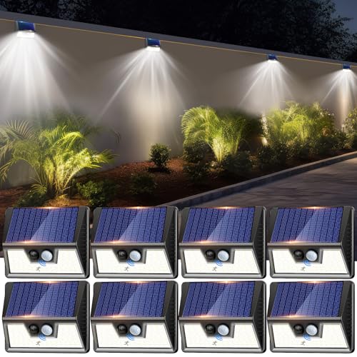 nipify Solarlampe Aussen, 8 Stück Solarlampen für Außen mit Bewegungsmelder, 3 Modi Solarleuchte Sicherheitswandleuchte, Wasserdichte Aussenleuchte Wandleuchte für Hauswand Garten[Kaltes Weiß] von nipify