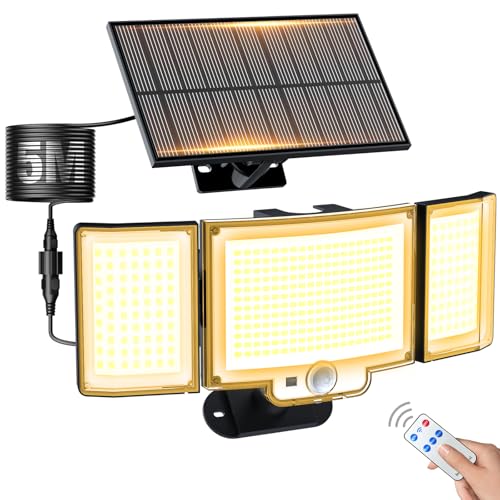 nipify Solarlampen für Außen, 366 LED Bewegungsmelder Aussen Solar mit Fernbedienung, 3Modi 270°Weitwinkel IP65 Wasserdichte Led Solar Bewegungsmelder Außen mit 5m Kabel Warmweiß von nipify