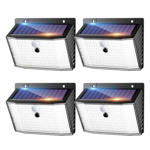 nipify Solarlampen für Außen, 4 Stück Solar Aussenleuchte mit Bewegungsmelder, 168 LED 3 Modi Solarleuchte Aussen ip65 Wasserdichte, Solarstrahler Aussenlampe für Wand Garten Treppe Outdoor von nipify