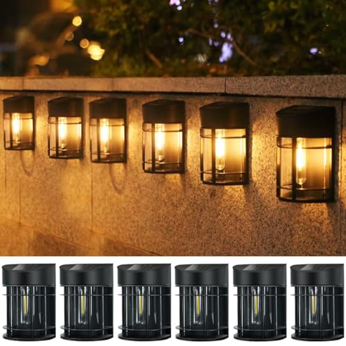 nipify Solar Wandleuchte Aussen, 6 Stück Solarleuchten für Außen Wandleuchte Aussen Garten IP65 Wasserdicht Solar LED Aussenleuchten Wand Außenlampe Kabellos für Veranda Garage Zaun Rasen Warmweiß von nipify