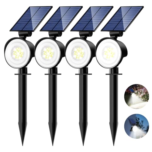 nipify Solarlampen für Außen Garten, 4 Stück 53 LED Solar Strahler Gartenleuchten IP65 Wasserdicht, 3 Helligkeit Kaltweiß Solarleuchten Aussenleuchte Wegeleuchte für Draußen Wege Wand Outdoor von nipify