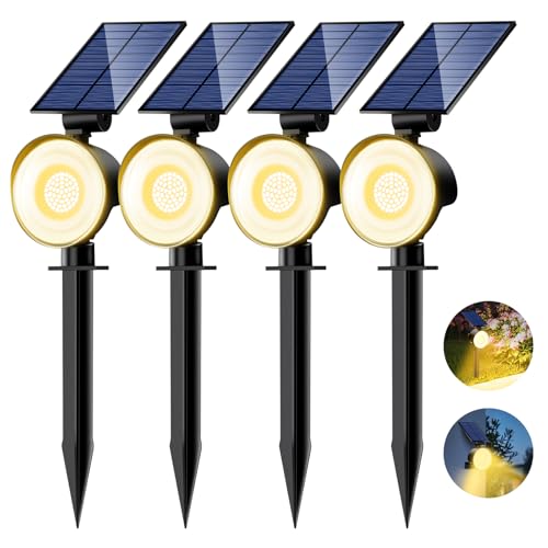 nipify Solarlampen für Außen Garten, 4 Stück 53 LED Solar Strahler Gartenleuchten IP65 Wasserdicht, 3 Helligkeit Warmweiß Solarleuchten Aussenleuchte Wegeleuchte für Draußen Wege Wand Outdoor von nipify