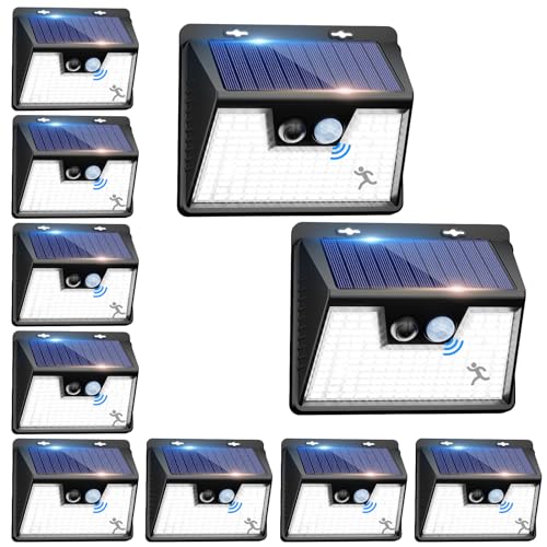 nipify Solarlampen für Außen mit Bewegungsmelder, 【10 Stück】 140 LED 3 Modi Solarleuchten für Außen IP65 Wasserdichte LED Solar Aussenleuchte mit Bewegungsmelder Aussen für Wandleuchte, Garten, Garage von nipify