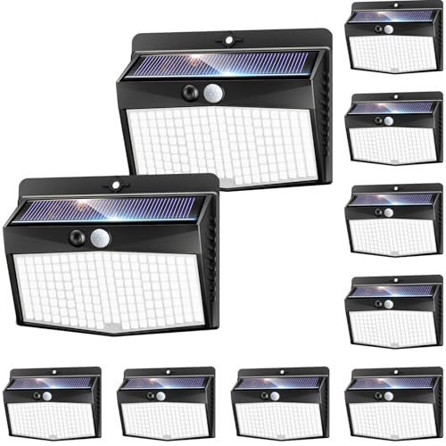 nipify Solarlampen für Außen mit Bewegungsmelder, 10 Stück 3 Modi Solarleuchten Lampe Outdoor, 168 LED Superhelle Sicherheitswandleuchte IP65 Wasserdichte für Garten Garage Hof Wand von nipify