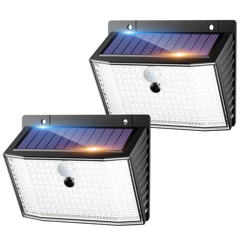 nipify Solarlampen für Außen mit Bewegungsmelder, 2 Stück 3 Modi Solarleuchten Aussenleuchte IP65 Wasserdichte, 168 LED Superhelle Solar Wandleuchte für Aussen Garage Wand von nipify