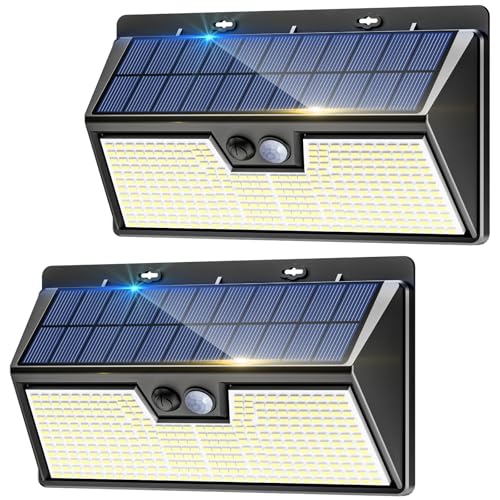 nipify Solarlampen für Außen mit Bewegungsmelder, 2 Stück 318 LED Solar Aussenleuchte Lampe Wasserdichte, 3 Modi Superhelle Solarleuchte Wandleuchte für Aussen Garten Hauswand von nipify