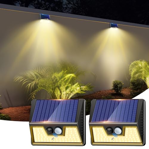 nipify Solarlampen für Außen mit Bewegungsmelder, 2 Stück Solarlampe Aussen, 3 Modi Solarleuchte Sicherheitswandleuchte, Wasserdichte Aussenleuchte Wandleuchte für Hauswand Garten[Warmweiß] von nipify