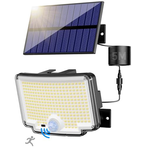 nipify Solarlampen für Außen mit Bewegungsmelder, 310 LED Super Helle 3 Modi Solarleuchte Aussen mit 210° Weitwinkelbeleuchtung, IP65 Wasserdichte solar wandleuchte mit 5M Kabel für Garten von nipify