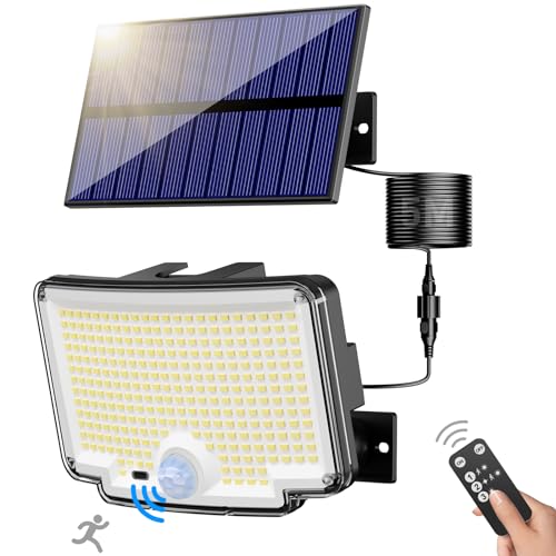 nipify Solarlampen für Außen mit Bewegungsmelder, 310 LED Super Helle 3 Modi Solarleuchte Aussen mit 270° Weitwinkelbeleuchtung, IP65 Wasserdichte solar wandleuchte mit 5M Kabel für Garten von nipify