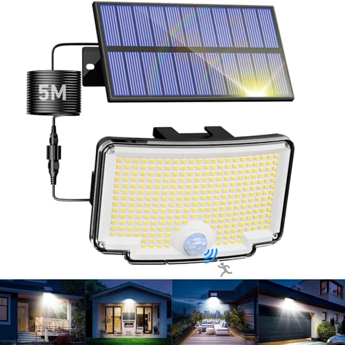 nipify Solarlampen für Außen mit Bewegungsmelder, 318 LED 3 Modi Solar Aussenleuchte IP65 Wetterfest, Weitwinkelbeleuchtung Hell Solarleuchte Solarstrahler für Aussen Outdoor Hauswand Garten von nipify