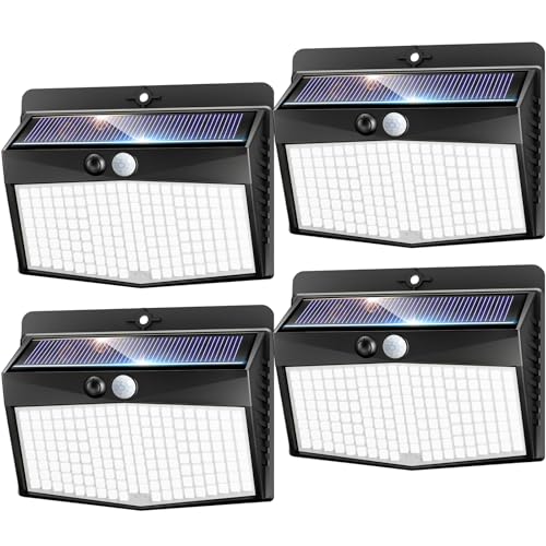 nipify Solarlampen für Außen mit Bewegungsmelder, 4 Stück 3 Modi Solarleuchten Lampe Outdoor, 168 LED Superhelle Sicherheitswandleuchte IP65 Wasserdichte für Garten Garage Hof Wand von nipify