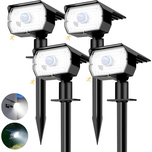 nipify Solarlampen für Außen mit Bewegungsmelder, 4 Stück 3 Modi Solarstrahler für Aussen, IP65 Wasserdicht Solarleuchten für Außen Garten, 6500K Kaltweiß Solar Gartenleuchten für Weg, Hof, Gehweg von nipify