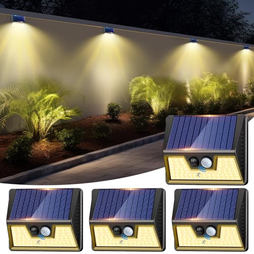 nipify Solarlampen für Außen mit Bewegungsmelder, 4 Stück Solarlampe Aussen, 3 Modi Solarleuchte Sicherheitswandleuchte, Wasserdichte Aussenleuchte Wandleuchte für Hauswand Garten[Warmweiß] von nipify