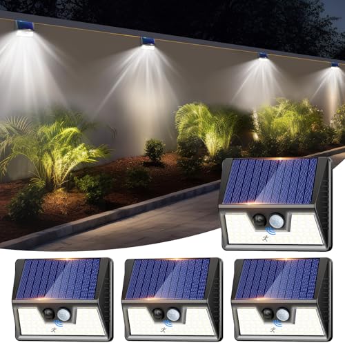 nipify Solarlampen für Außen mit Bewegungsmelder, 4 Stück Solarlampe Aussen, 3 Modi Solarleuchte Sicherheitswandleuchte, Wasserdichte Aussenleuchte Wandleuchte für Hauswand Garten von nipify