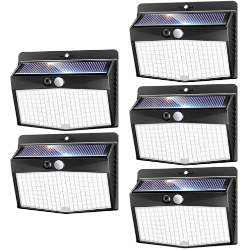 nipify Solarlampen für Außen mit Bewegungsmelder, 5 Stück 3 Modi Solarleuchten Lampe Outdoor, 168 LED Warmweiß Superhelle Sicherheitswandleuchte IP65 Wasserdichte für Garten Garage Hof Wand von nipify