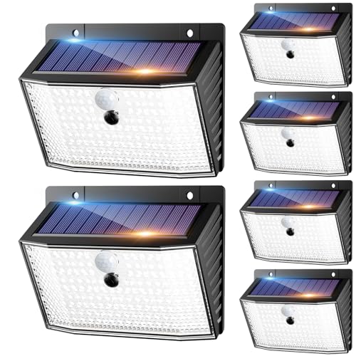 nipify Solarlampen für Außen mit Bewegungsmelder, 6 Stück 3 Modi Solarleuchten Aussenleuchte IP65 Wasserdichte, 168 LED Superhelle Solar Wandleuchte für Aussen Garage Wand von nipify