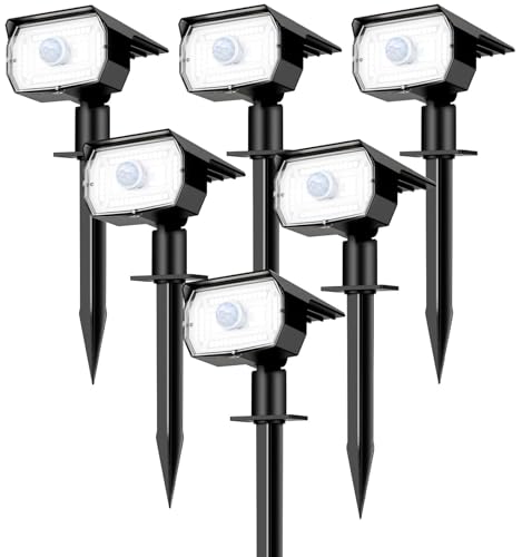 nipify Solarlampen für Außen mit Bewegungsmelder, 6 Stück 3 Modi Solarleuchten für Außen Garten, IP65 Wetterfest Solarstrahler für Aussen, 2 in1 Solar Gartenleuchten für Weg, Hof, Gehweg, Kaltweiß von nipify