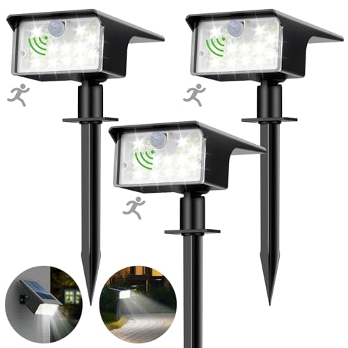 nipify Solarlampen für Außen mit Bewegungsmelder 3 Stück, 3 Modi Solarstrahler Garten, IP65 Solar Gartenleuchten Solarleuchten Aussen Weg Hof Kaltweiß von nipify