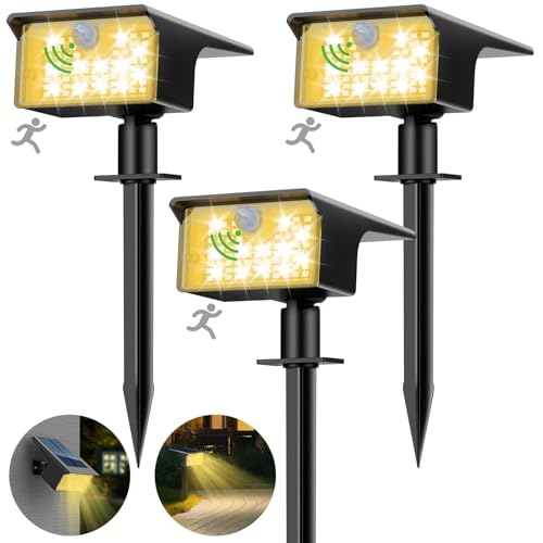 nipify Solarlampen für Außen mit Bewegungsmelder [3 Stück/Warmweiß] 3 Modi Solarstrahler für Außen Garten, IP65 Wasserdicht Solar Gartenleuchten Solarleuchten LED Solar Strahler Aussen Weg Hof Gehweg von nipify