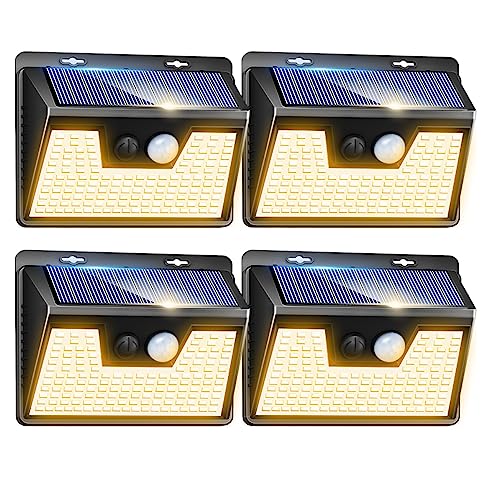 nipify Solarlampen für Außen mit Bewegungsmelder Warmweiß, 【4 Stück】 140 LED 3 Modi Solarleuchten für Außen IP65 Wasserdichte LED Solar Aussenleuchte mit Bewegungsmelder Aussen für Wandleuchte, Garten von nipify