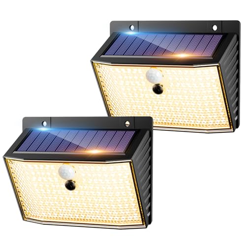 nipify Warmweiß Solarlampe Bewegungsmelder, 2 Stück 168LED Solarleuchten Außenleuchte, 3 Modi IP65 Wasserdicht Solar Lampe Scheinwerfer für Außen Wand Garten von nipify