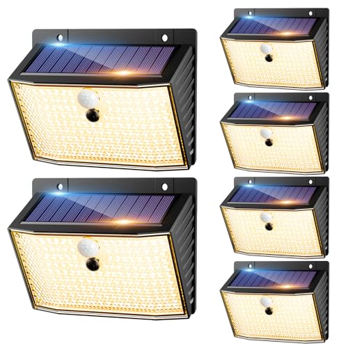 nipify Warmweiß Solarlampe Bewegungsmelder, 6 Stück 168LED Solarleuchten Außenleuchte, 3 Modi IP65 Wasserdicht Solar Lampe Scheinwerfer für Außen Wand Garten von nipify